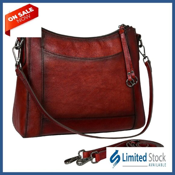 Handbags - Genuine Leather Crossbody Bag with Adjustable Straps, Medium Hobo Purse